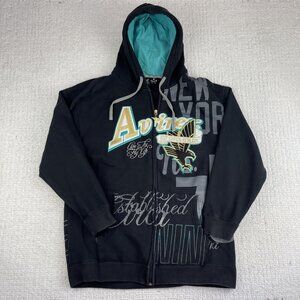 Vintage Y2K Goth Skate Black Golden / Blue Eagles Hoodie Men Sz L  Punk